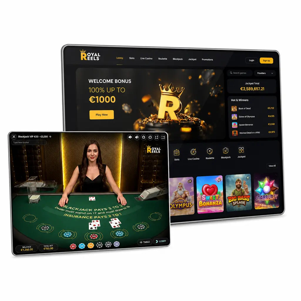 Live dealer at Royal Reels Casino table ready for Australian players